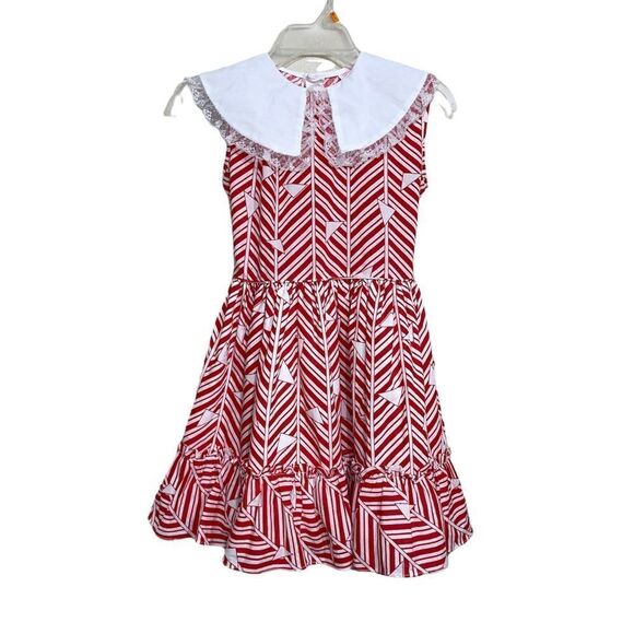 Martha's Miniatures We're Fussy VTG 80s Red Dress Sz 10 Lace Collar Bells. - Picture 2 of 7